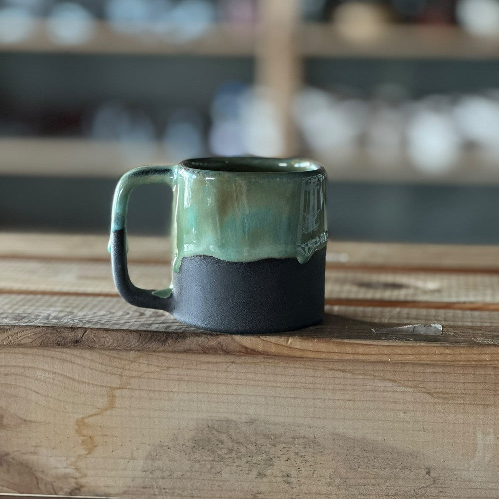 Cube Mug - Black with blue, brown & green