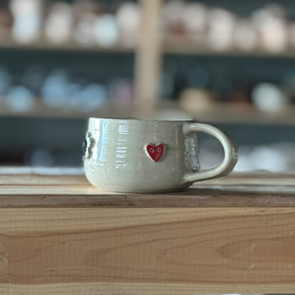 Mug with No-Face, Flowers & Heart