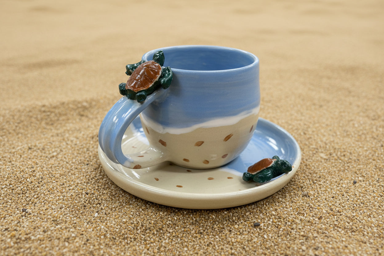 Beach Vibe Cup and Saucer — handmade ceramic by Ceramic Cube, Lusail Doha Qatar