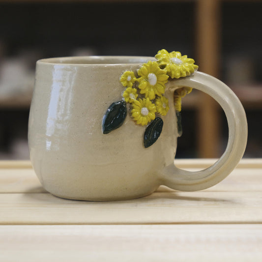 Handmade ceramic Yellow Flower Mug thrown on pottery wheel Ceramic Cube Qatar