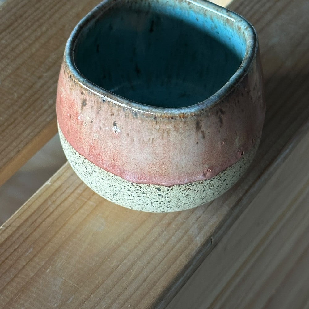 Sprinkled Short Cube Cup - Rose pink, brown dots & turquoise