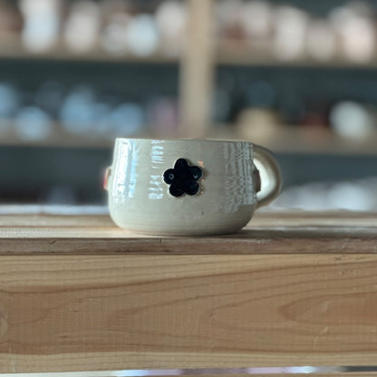 Mug with No-Face, Flowers & Heart - Beige