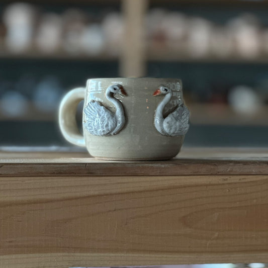 Mug with 2 Swans - Beige