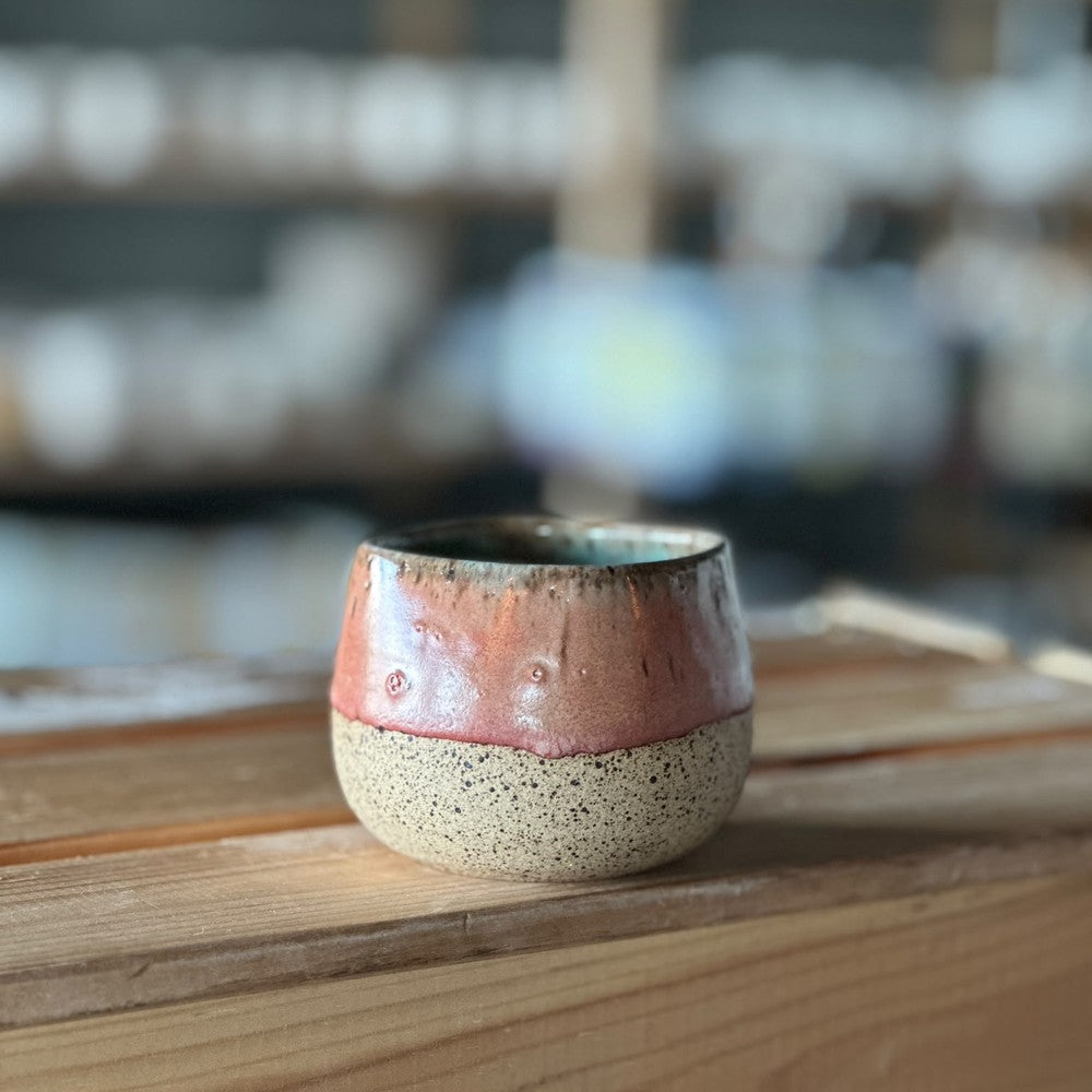 Sprinkled Short Cube Cup - Rose pink, brown dots & turquoise